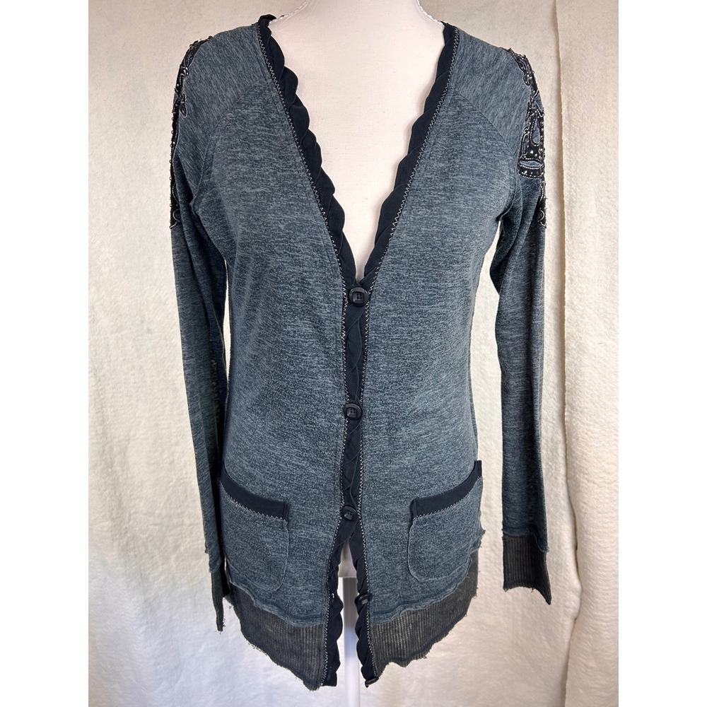 Miss Me Y2K McBling Twee Grunge Indie Sleaze Beaded Cardigan Button Front Sm
